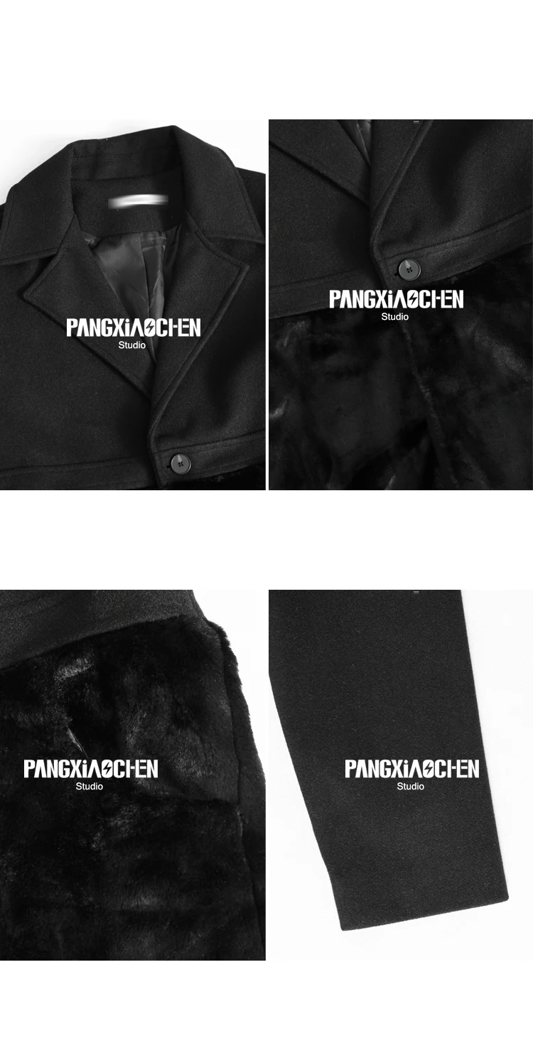 Description Picture 4 of item2024 new woolen coat autumn and winter patchwork long coat dark niche high-end loose fitting men's coat
