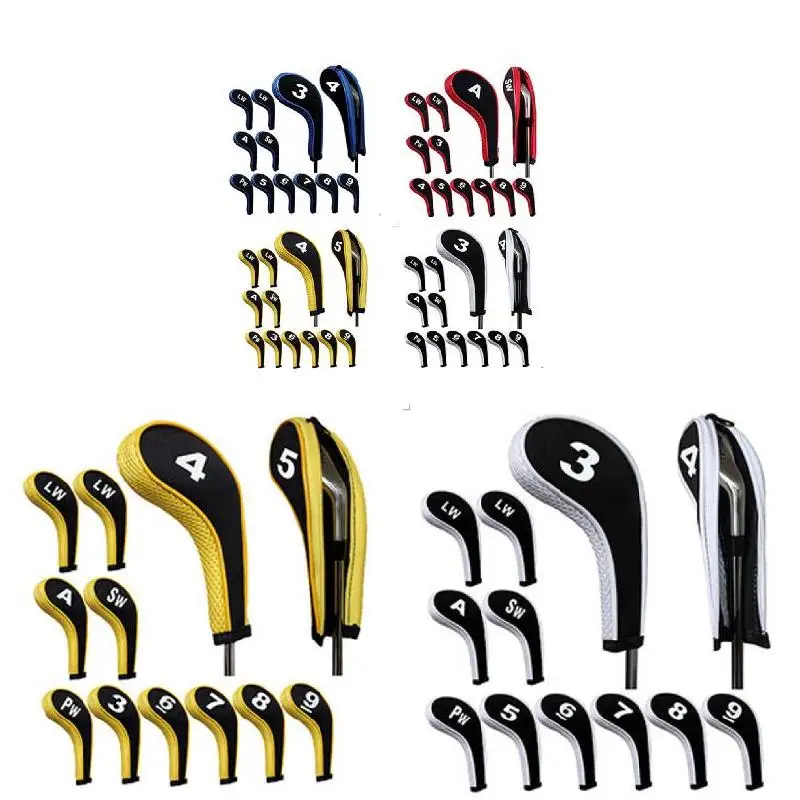 

12 Pcs Golf Club Head Iron Covers Zippered Neoprene Protective Portable Durable Tool