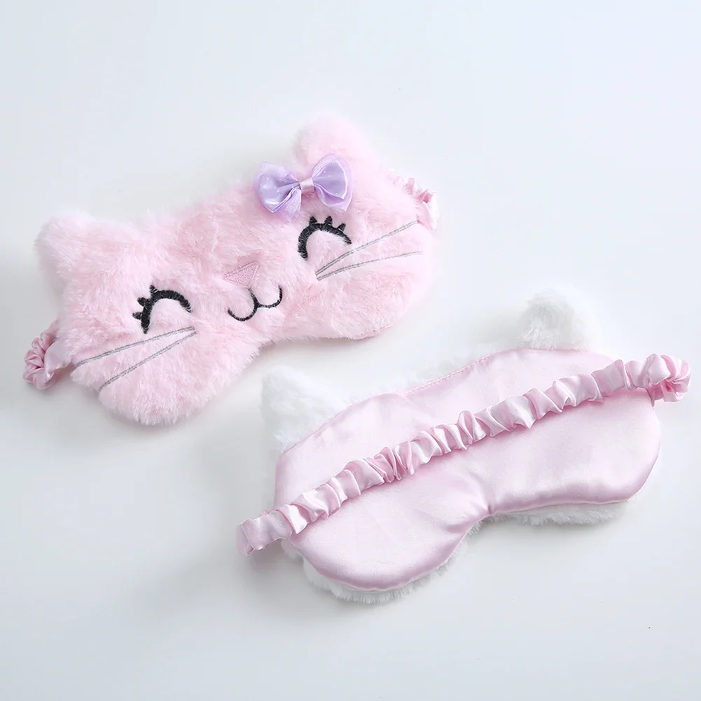 Cute Cat Soft Sleeping Eye Cover Mask Animal Plush Fabric Blindfold Relax Girls Lady For Home Traveling Eye Care 3