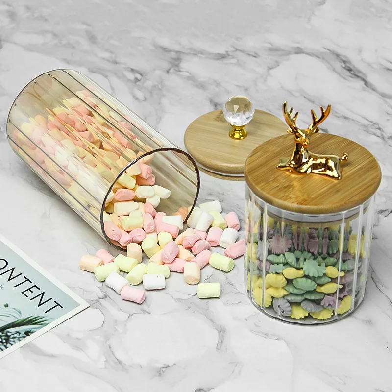 Nordic Transparent Glass Jar High Borosilicate Glass Grain Storage Jar Golden Deer Head Bamboo Cover Dried Fruit Storage Jar 3