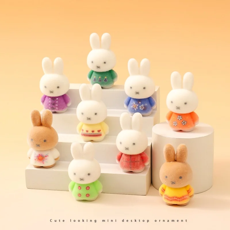 Charming Kawaii Flocking Rabbit Figurine - Cute Desk and Shelf Decor Ornament