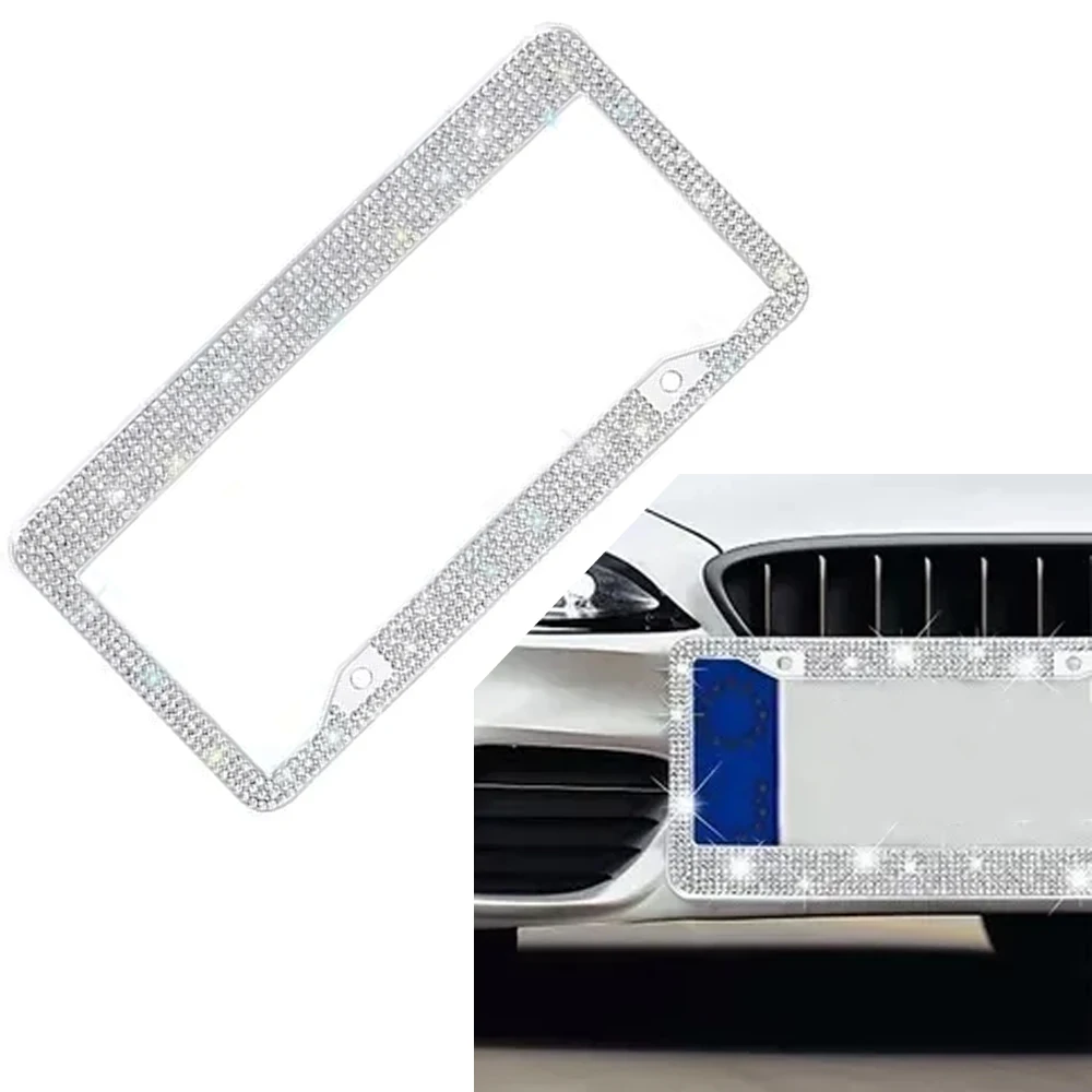 PairCarBlingCrystalLicencePlateFrameHolderAcrylicRhinestone
