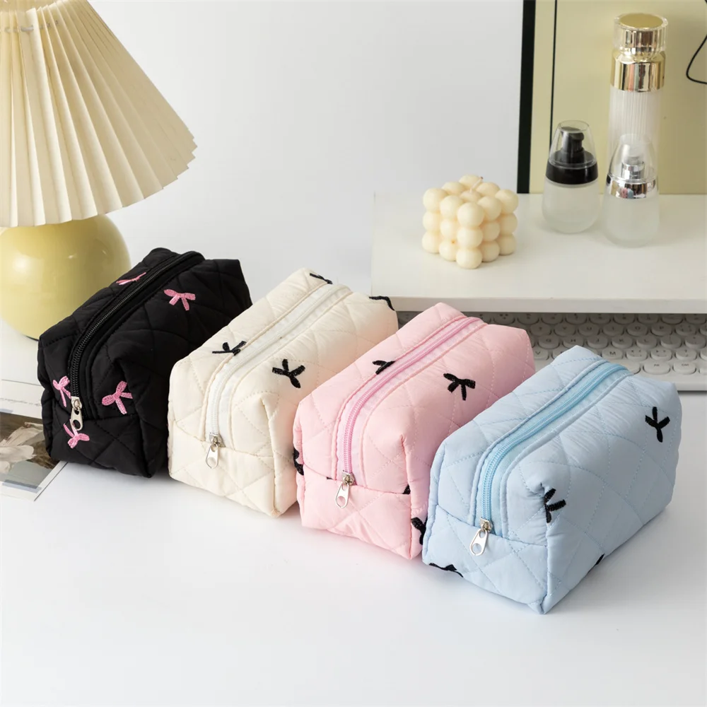 Ladies' Bow Makeup Bag for Women Embroidered Bowknot Travel Cosmetic Bags Large Capacity Handheld Makeup Toiletry Storage Bag 5