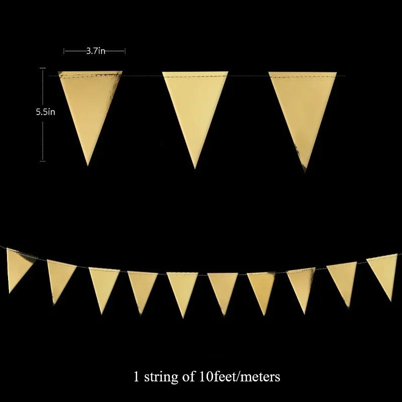 Party Decorations Gold Party Decoration Triangle Flag Banner Paper Garland for Graduation Wedding Bridal Shower Birthday Engagement Party Supplies