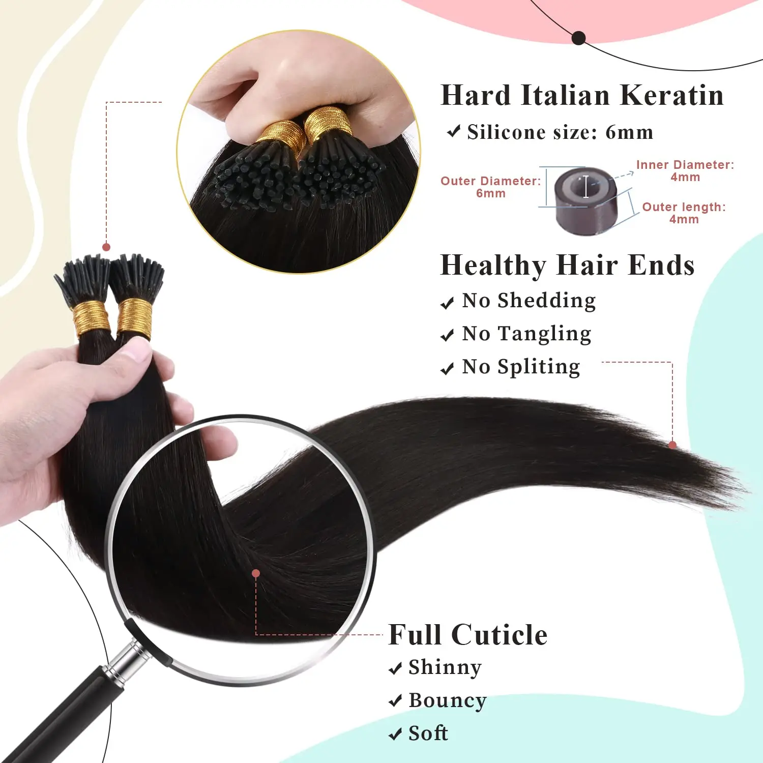 I Tip Remy Human Hair Extensions Natural Black #1B Pre Bonded Keratin Stick In Hair Extensions Piece Long Straight