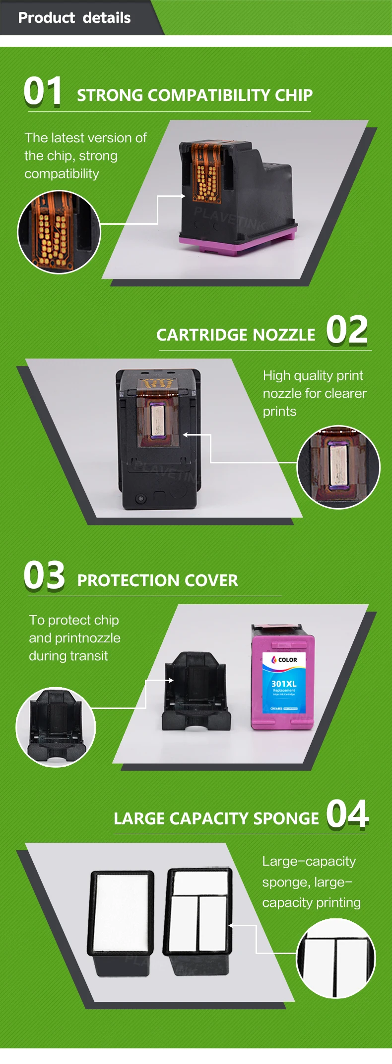 Description Picture 4 of itemPlavetink Replacement Ink cartridge for HP 301 HP 301XL HP301 For HP DeskJet 1050 2050 2510 3050a 3510 1510 2540 4500 printer