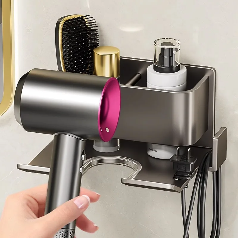 new Hair Dryer Holder Wall Dryer Cradle Straightener Stand Hairdryer Organizer Storage Box Toilet Blower Holder Bathroom Shelves 4