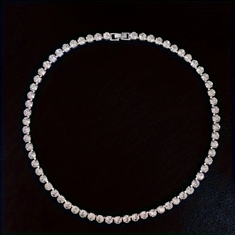 18-inch Fashion Rhinestone Necklace Hip Hop Tennis Chain Punk Casual Chain Necklace Party Accessories 5