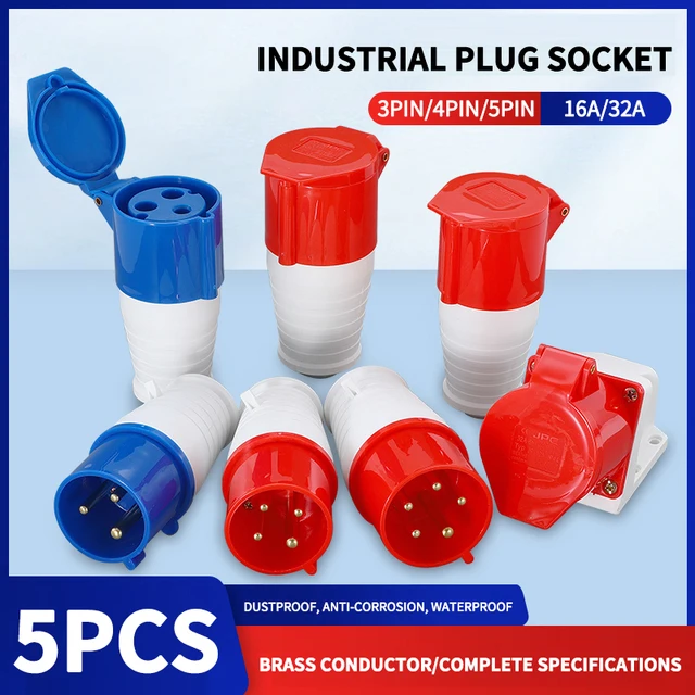 5Pcs Industrial Plug and Socket Waterproof Connector 3PIN 4PIN 5PIN 16A/32A  Waterproof Electrical Connection Wall Mount Socket 1