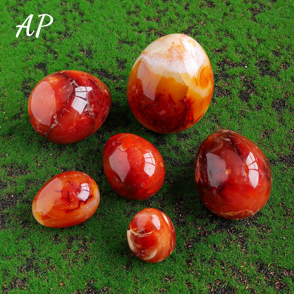 

1KG Natural Healing Stone Red Agate Egg Shape Crystal Carving Reiki Gemstone Carnelian Carved Ornament Home Decoration