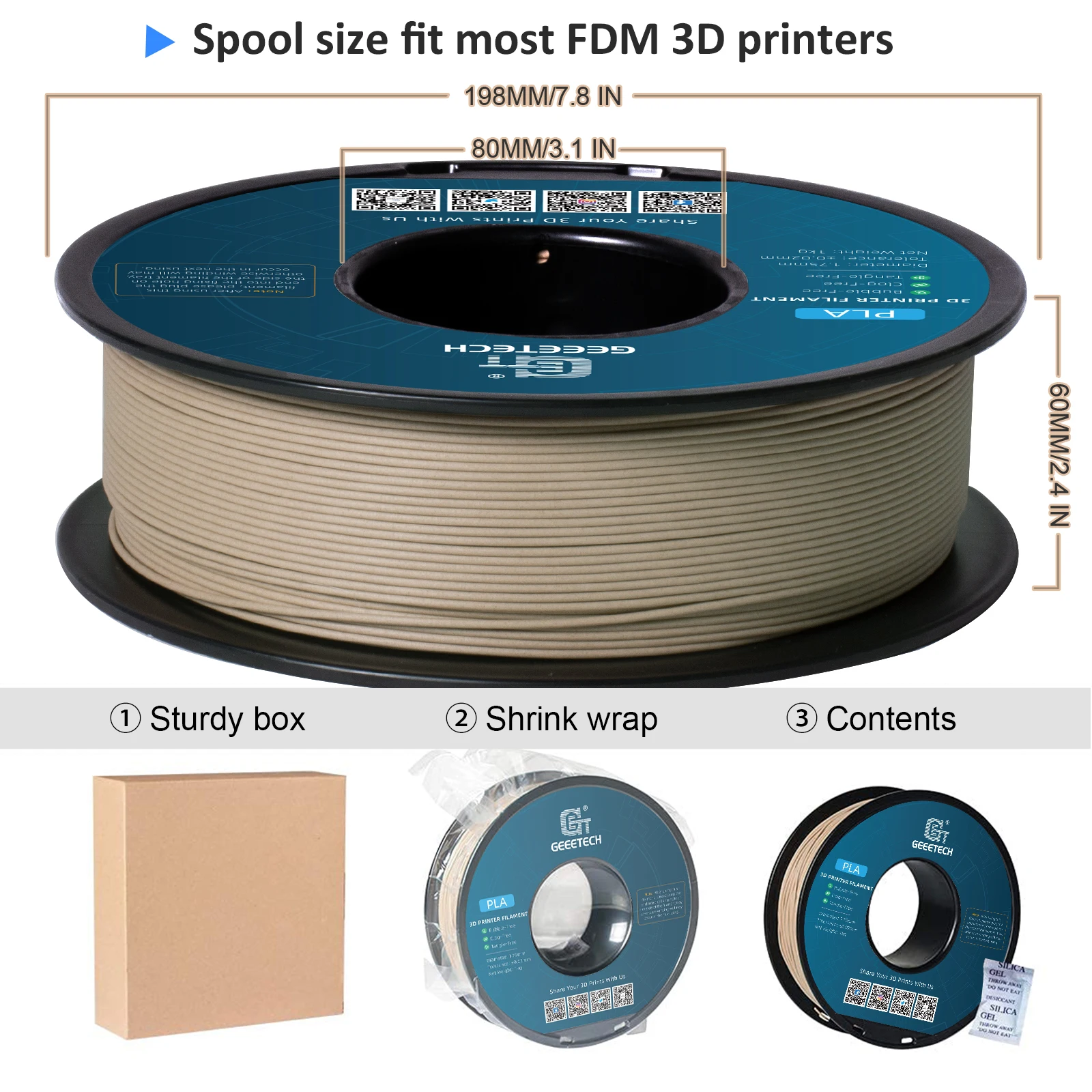 Geeetech Filamento Pla Madeira para Impressora 3d Plástico Colorido Embalagem a Vácuo Armazém Local Pla 1kg 1.75 mm Fdm
