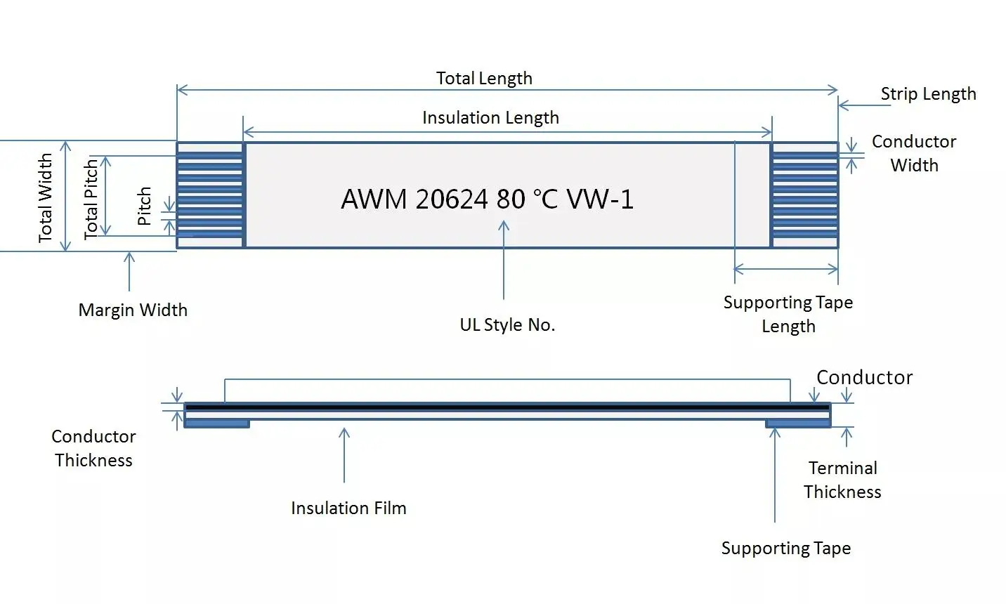 10ks plochý pružné kabel FFC FPC AWM 20624 80C 60V VW-1 FFC-0.5MM 4/5/6/8/10/12/14/16/18/20/24/26/30 špendlík