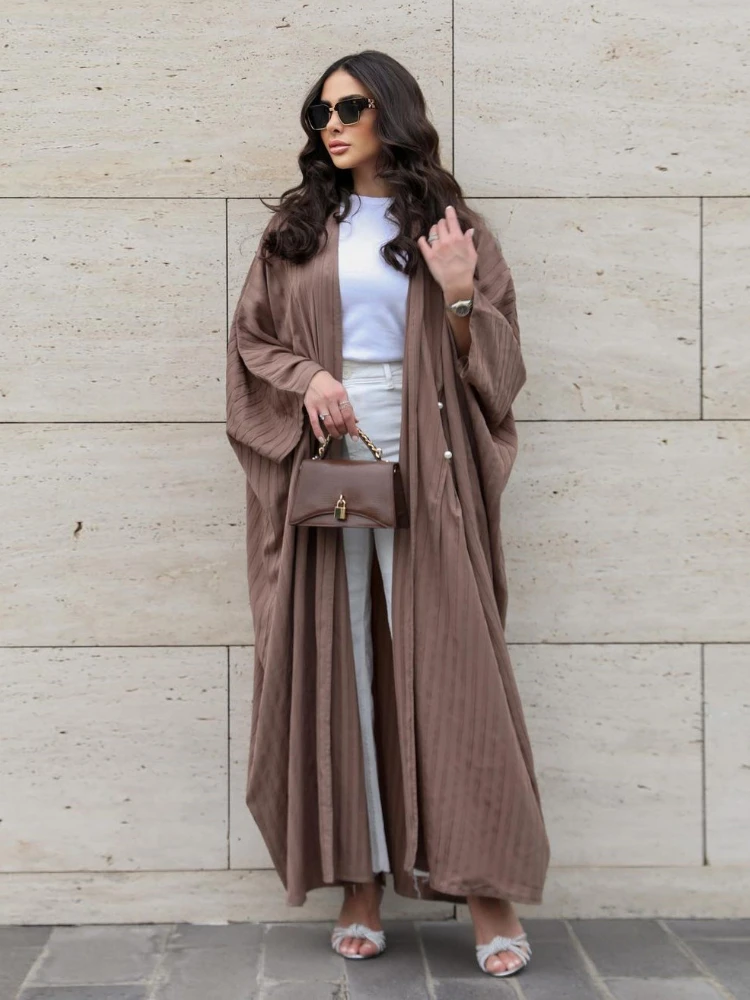 

Batwing Abaya Cardigan Muslim Coat Fashion Open Abayas for Women Dubai Stripes Kimono Outwear Islam Modest Outfit Turkish Tunic