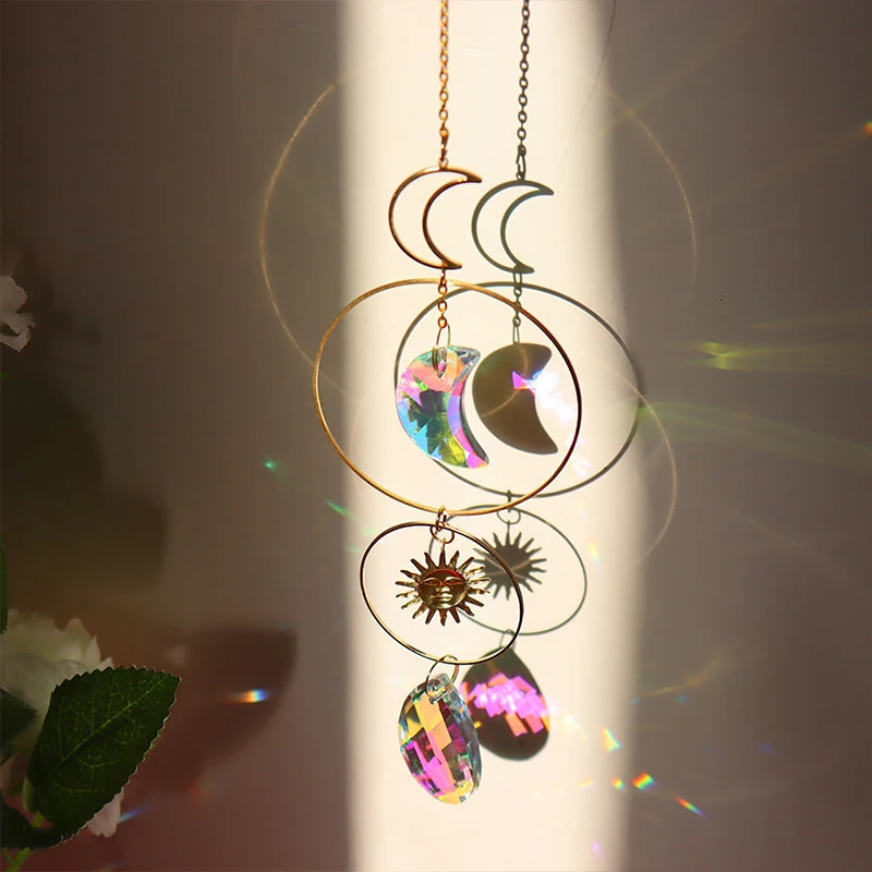 Sun Catcher Star Moon Light Catcher Window Pendant Decoration Home Hanging Wind Chime Crystal Pendant