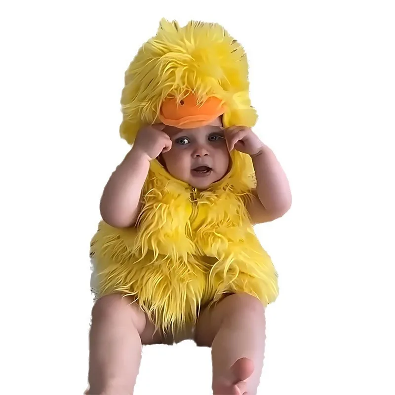 Umorden Baby Yellow Duck Costume Cosplay Kigurumi Cartoon Animal Rompers Infant Toddler Jumpsuit Flannel Halloween Fancy Dress