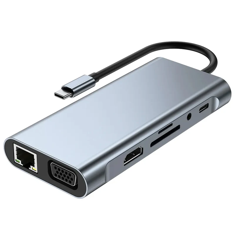 Type C Hub 11-in-1 Type-c USB 3.0 Multi-Port Laptop Docking Station Type C to 4K HDMI VGA PD RJ45 100M Gigabit NIC Adapter