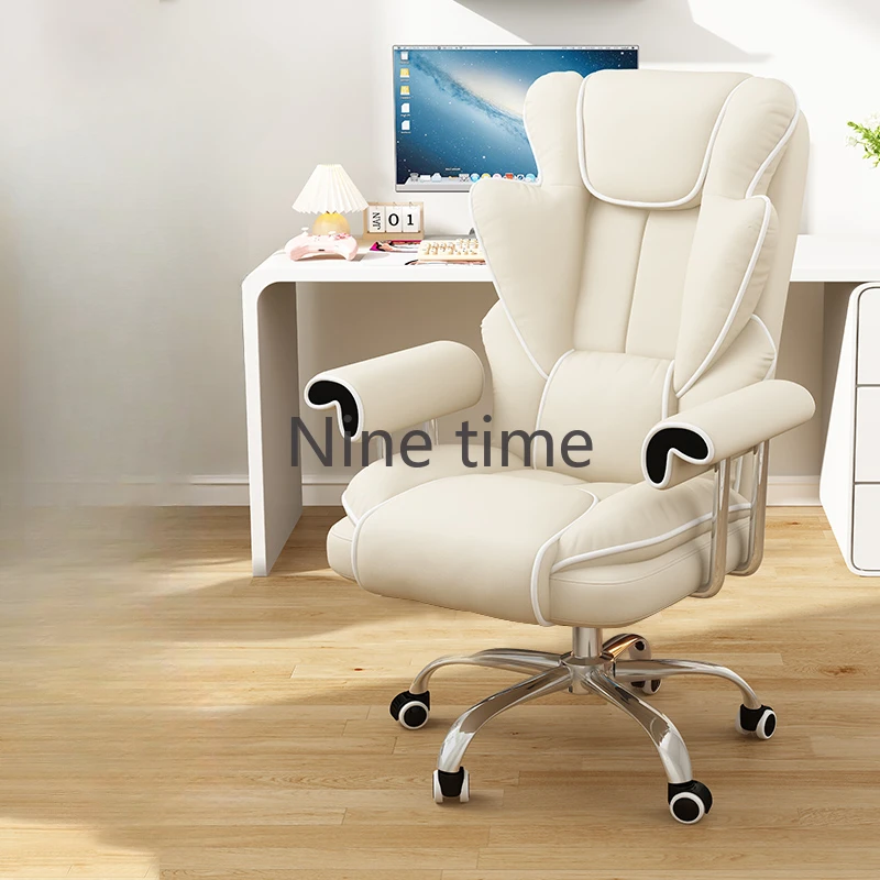 Wheels Ergonomic Office Chairs Stretch Full Body Lumbar Pillow Modern Office Chairs White Handle Cadeira Gamer Home Furniture korean mobile office chairs roller leather ergonomic pillow modern gaming chair design luxury sillas de playa home furniture