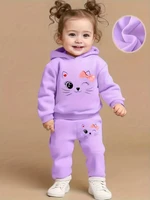 Spring Autumn Baby Girl's Cartoon Print Hooded Fleece Long Sleeve Sweatshirt And Pants Cute Two-Piece Set for Toddlers