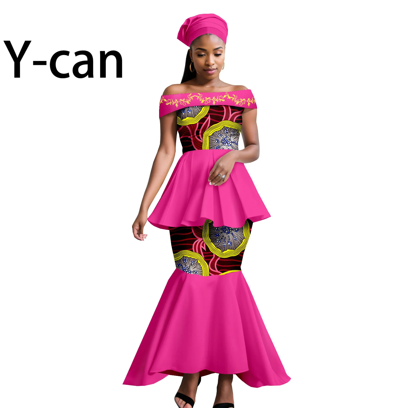 

African Dresses for Women Evening Dress Ankara Print Strapless Match Headscarf Bazin Riche Dashiki Lady Party Vestidos 2425058