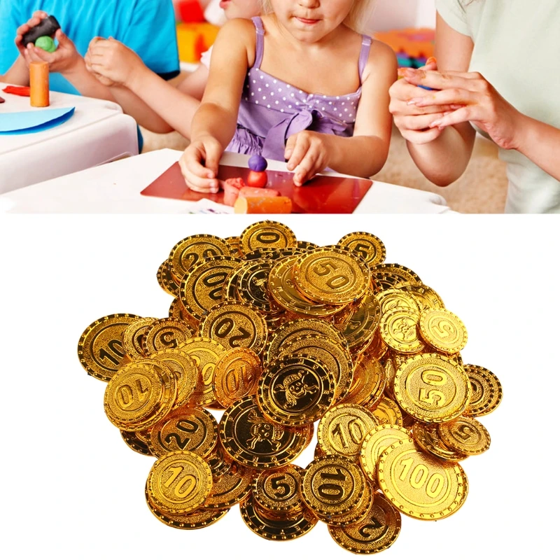 Plastic game coins 100pcs pirates gold for kid party supplies treasure Christmas