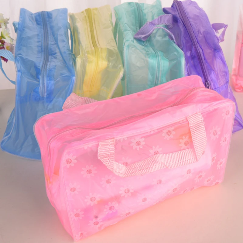 Floral PVC Transparent Cosmetic Bag Clear Makeup Bag for Women Girl Waterproof Zipper Beauty Case Travel Toiletry Bags Handbag