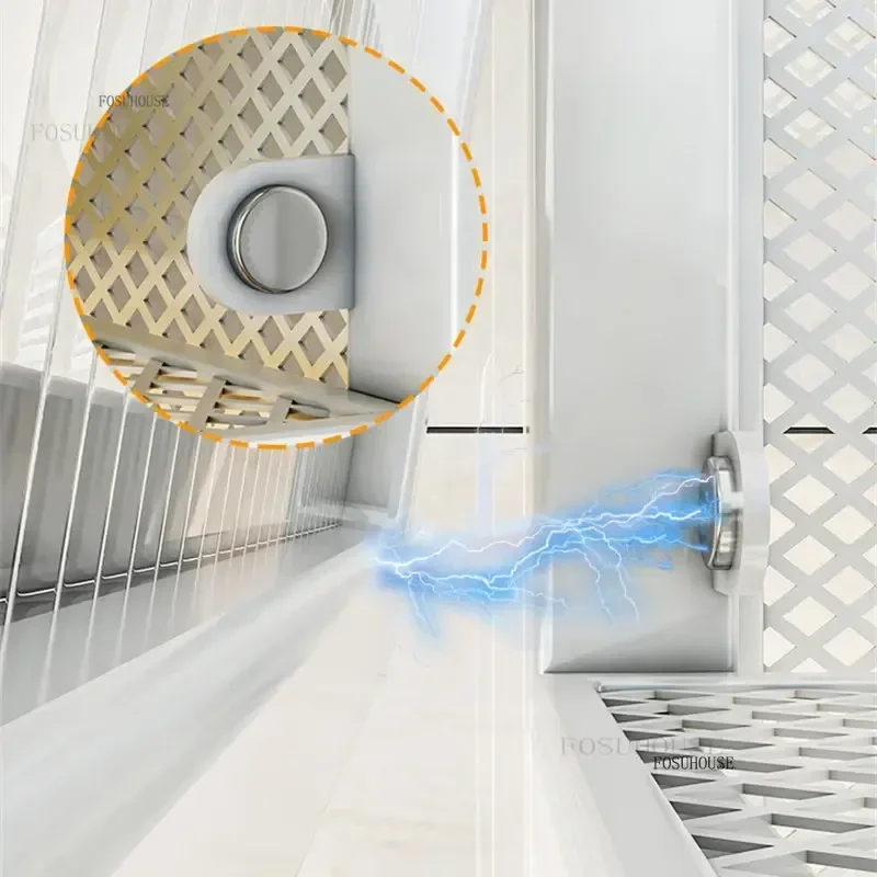 Multi-layer Carbon Steel Kitchen Cabinets Home Floor Racks Cupboard Locker Nordic Microwave Storage Cabinets with Acrylic Doors