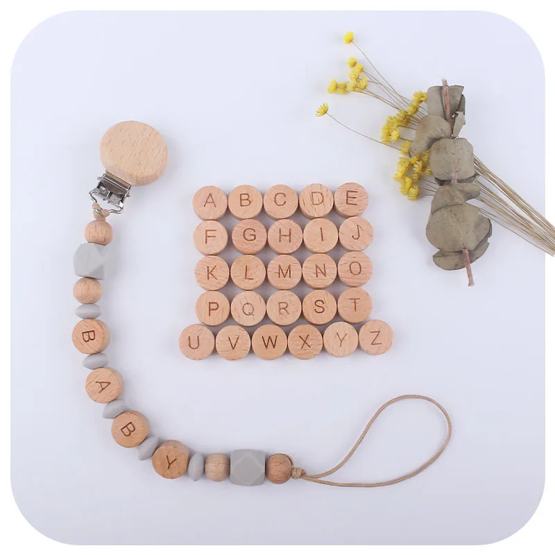

10pcs Wooden Beads Alphabet English Food Grade Rodent Material Tiny Rod For DIY Baby Teething Rattle Baby Teething Beads