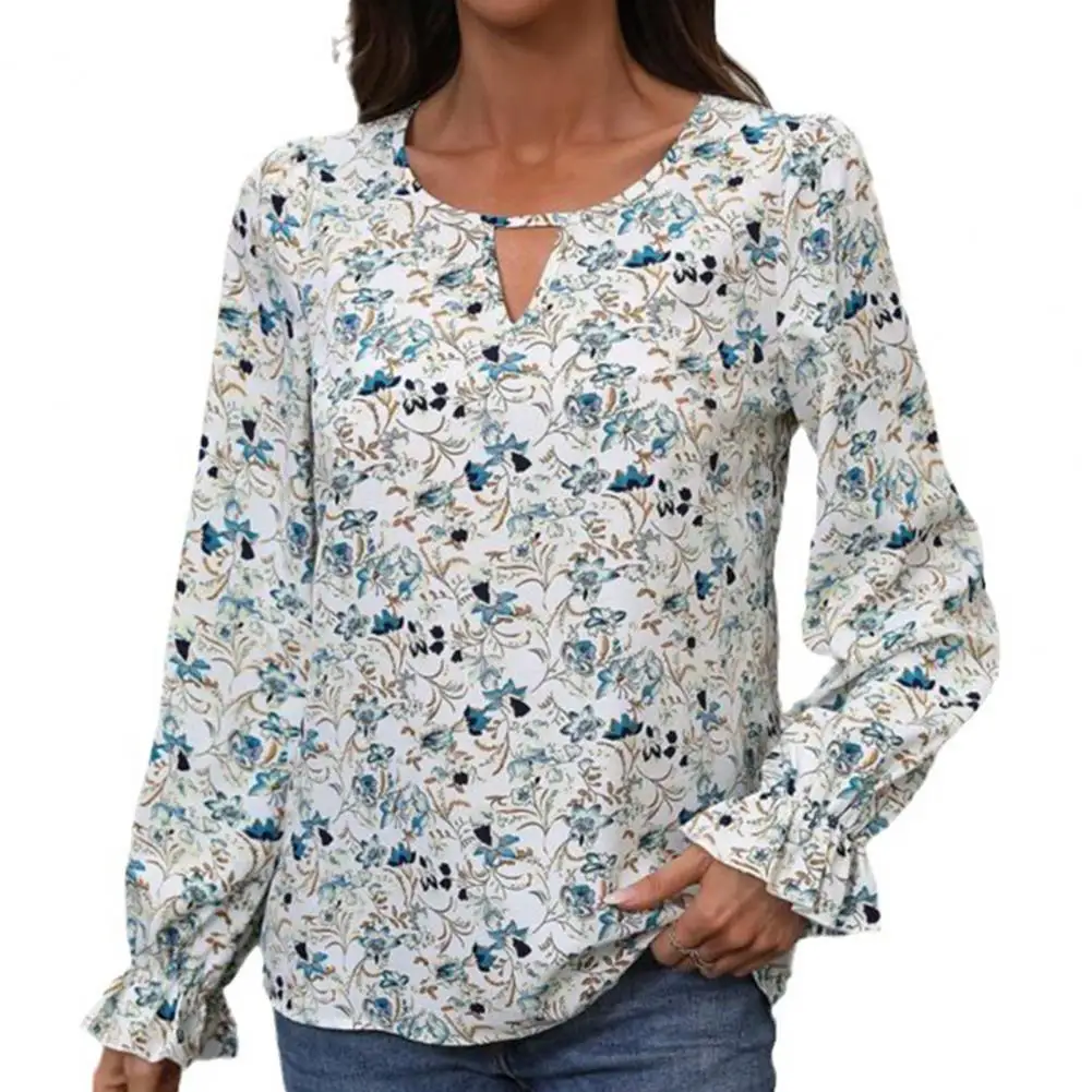 

Floral Print T-shirt Chic Floral Print Office Blouses for Women Elegant V-neck Puff Sleeves Loose Fit Streetwear Tops Women