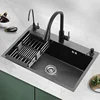 Stainless Steel Kitchen Sinks Black Nano Large Single Tank Countertop Basin Home Kitchen Vegetable Sink 304 Thickened Wash Basin 1