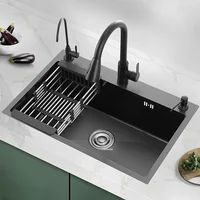 Stainless Steel Kitchen Sinks Black Nano Large Single Tank Countertop Basin Home Kitchen Vegetable Sink 304 Thickened Wash Basin 1