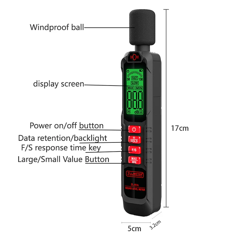 Handheld Noise Level Meter for Accurate Audio Measurement (30-130dB)