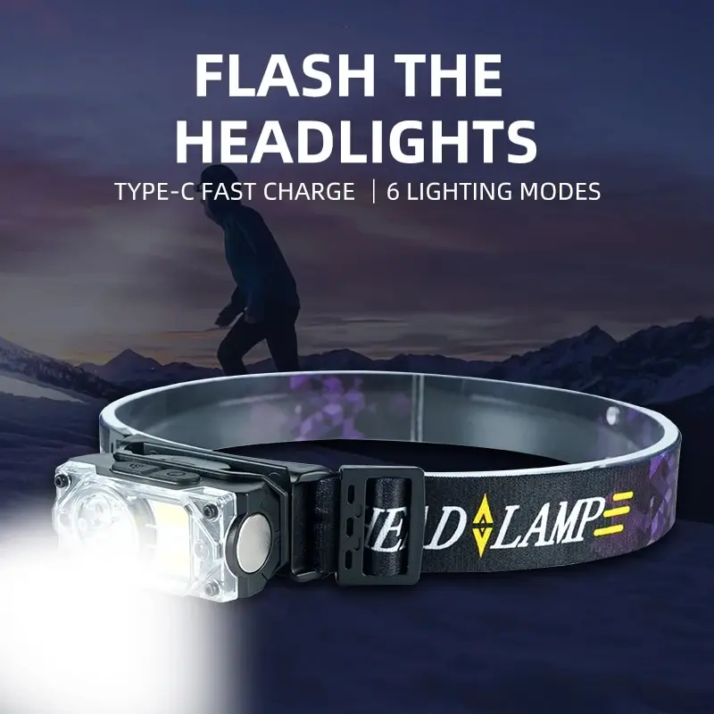 USB 충전식 모션 센서 헤드라이트, 휴대용 낚시 캠핑 야외 헤드 램프, 작업 손전등, 6LED 강력 전조등