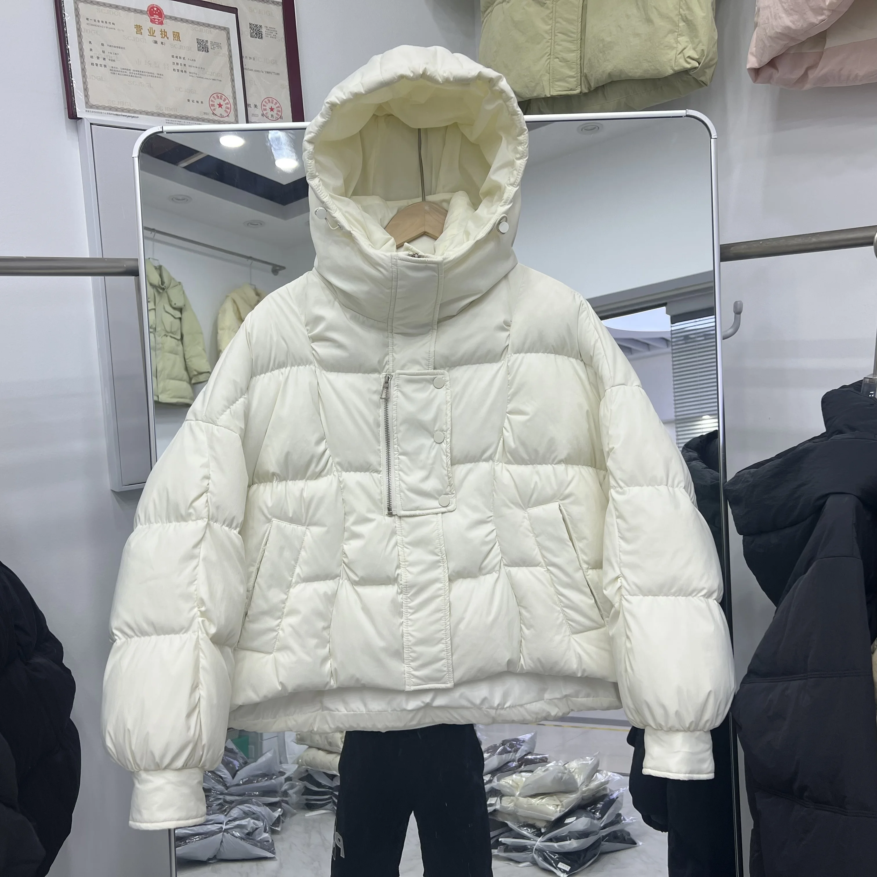 

2023 Winter New Down Jacket Women's Fashion Hooded Thickened Loose Zipper Long Sleeve Casual Warm White Duck Down Coat L591