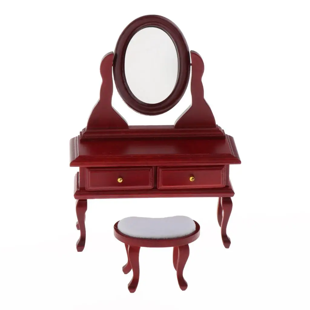 

Dolls House Miniature Wooden Dressing Table Stool Set :12 Toy