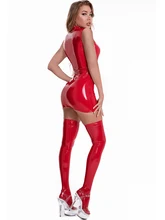  Elastic Bodycon Dress Hollow Out Sleeveless Nightclub Allure Costume Clubwear Sexy Street Wear Women Shiny PVC Leather Dresses 