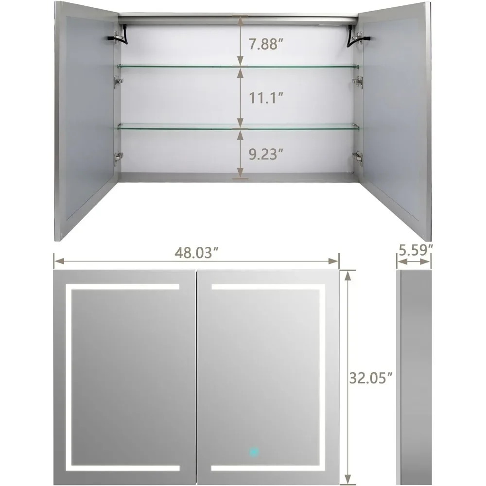 LED Dimmable 3 Color Lighting Mirror Wall Mounted Medicine Cabinet