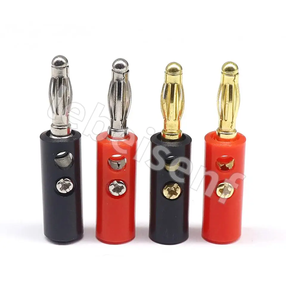 10 Stück/5 Paar Audio-Lautsprecher-Schraube, Bananen-Goldplatte, Steckverbinder, 4 mm, Schwarz, Rot, Online-Großhandel, Nickel/Gold – Detail 1