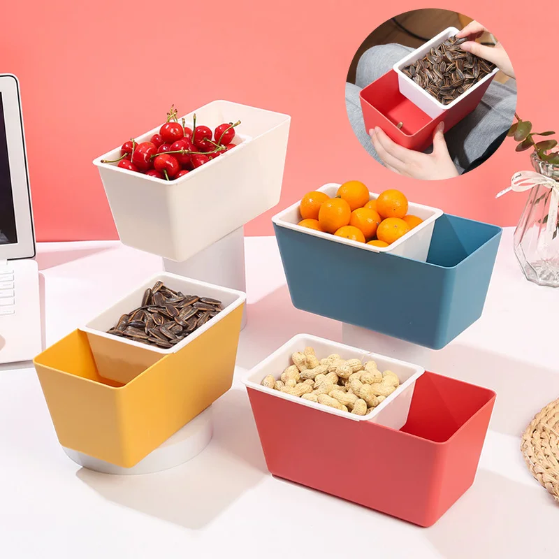 

Double-layer Snack Plate Nut Snack Box Creative Drainable Fruit Household Square Candy Plate Lazy Nibbling Melon Seeds Artifact