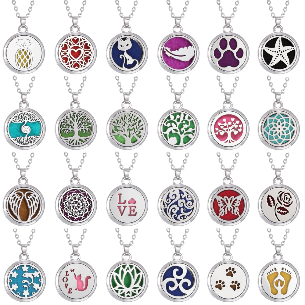 Tree of Life Aromatherapy Necklace - Essential Oil Diffuser Locket in Stainless Steel