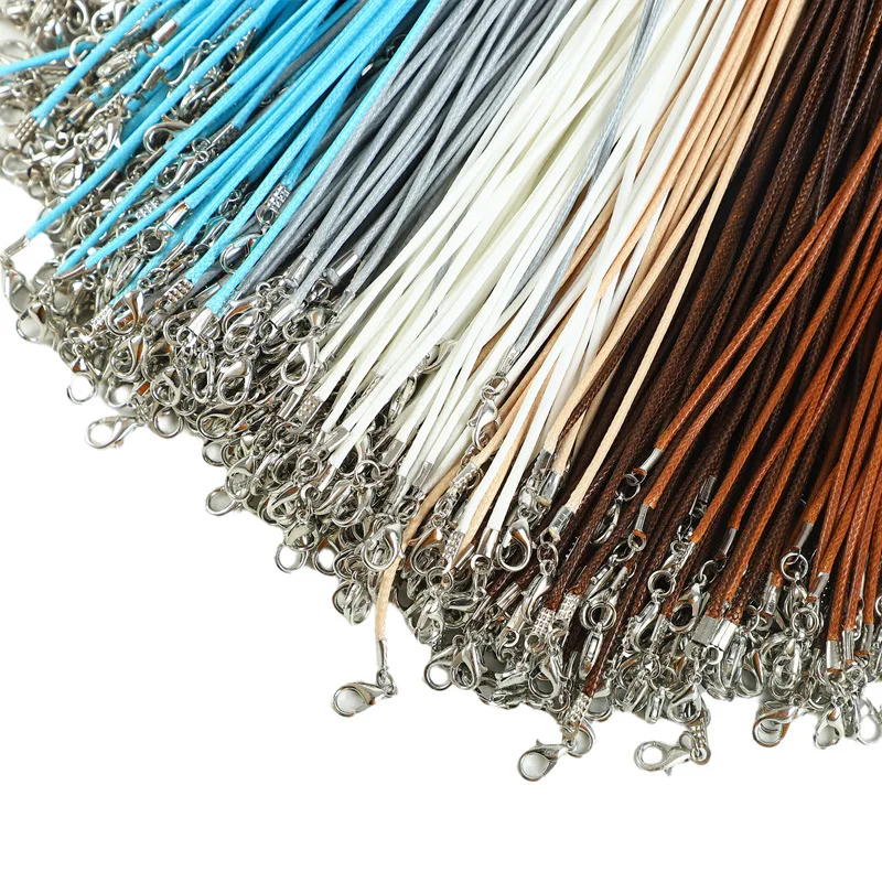 Collier Cordon Marron En Cuir Avec Fermoir Argenté Et Chaine Extension