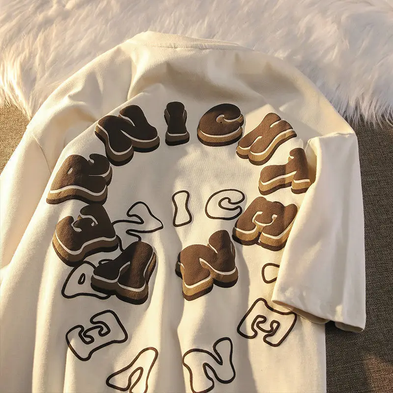 Tanio Amerykańska moda vintage moda alfabetu z krótkim rękawem T-shirt