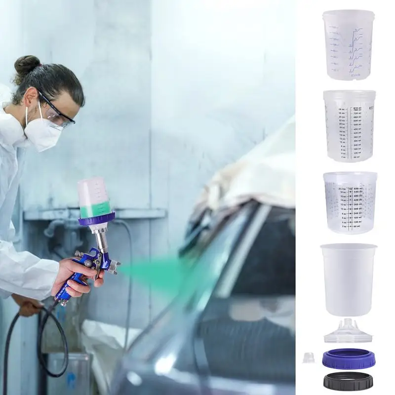

10pcs Paint Sprayer Cup With Clear Scale Automotive Paint Mixing Cups Paint Measuring Cups Paint Sprayer Cup Liners with Lids