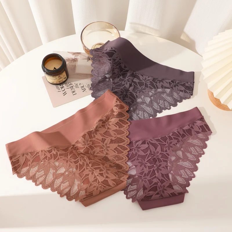 1Pcs/Set Women Lace Floral Underwear Seamless Stretch Panties Sexy Hollow Out Low-Waist Briefs Women Lace Comfort Lingerie