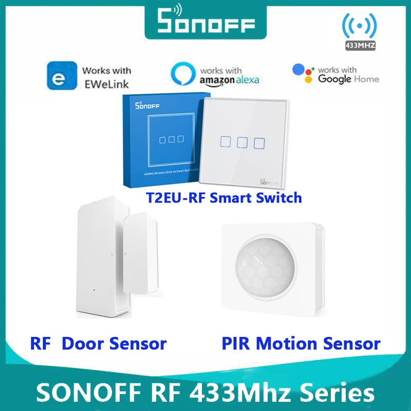 

SONOFF RF 433MHz T2 EU 86 Type Sticky Switch / PIR3 PIR Motion / DW2 Door Window Sensor Switch Via SONOFF RF Bridge EWelink