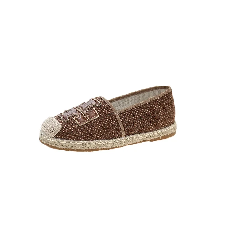 

2024 Lazy People Straw Fisherman Shoes Linen Single Loafers Fashion Casual Leisure Shoes Round Toe Flat Bottom Pea Shoes
