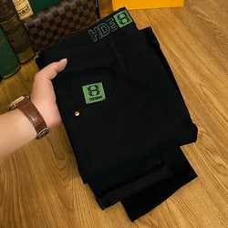 Denim Trousers Men's Black High-End and Fashionable Embroidered Slim Skinny Stretch All-Matching 2024 New Men's Pants