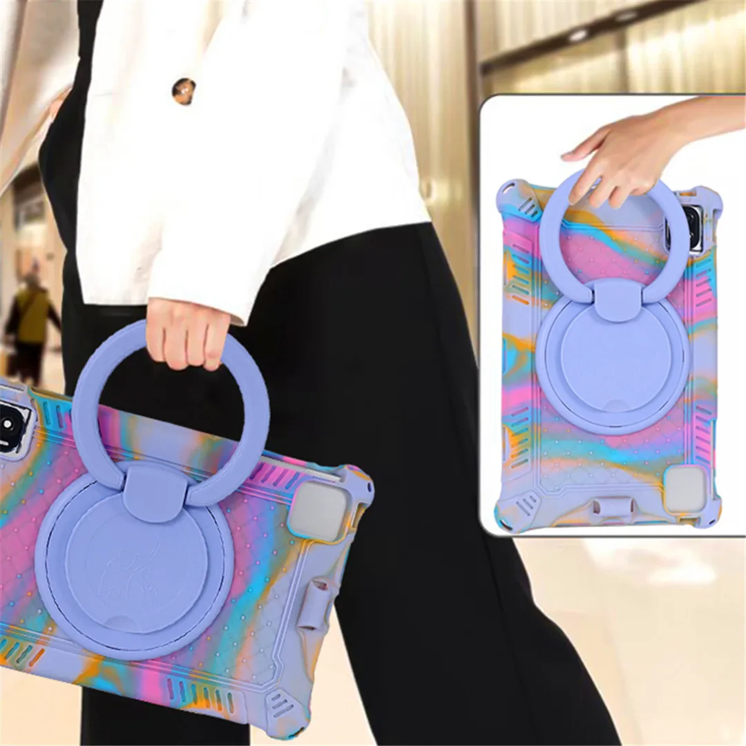 Kids-Friendly Rotating Bubble Silicone Tablet Case with Stand and Shoulder Strap