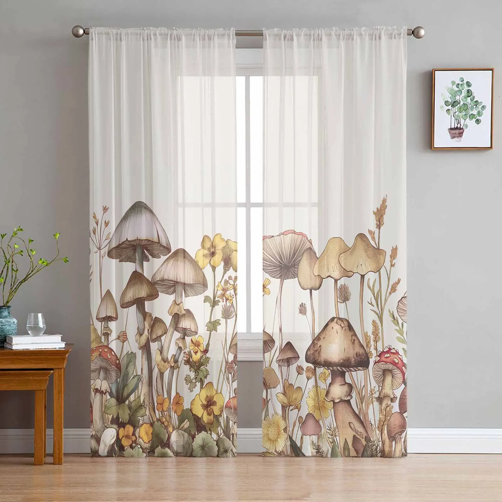 

Plant Mushrooms And Daisies Curtain For Living Room Bedroom Kitchen Window Tulle Curtains Home Essentials