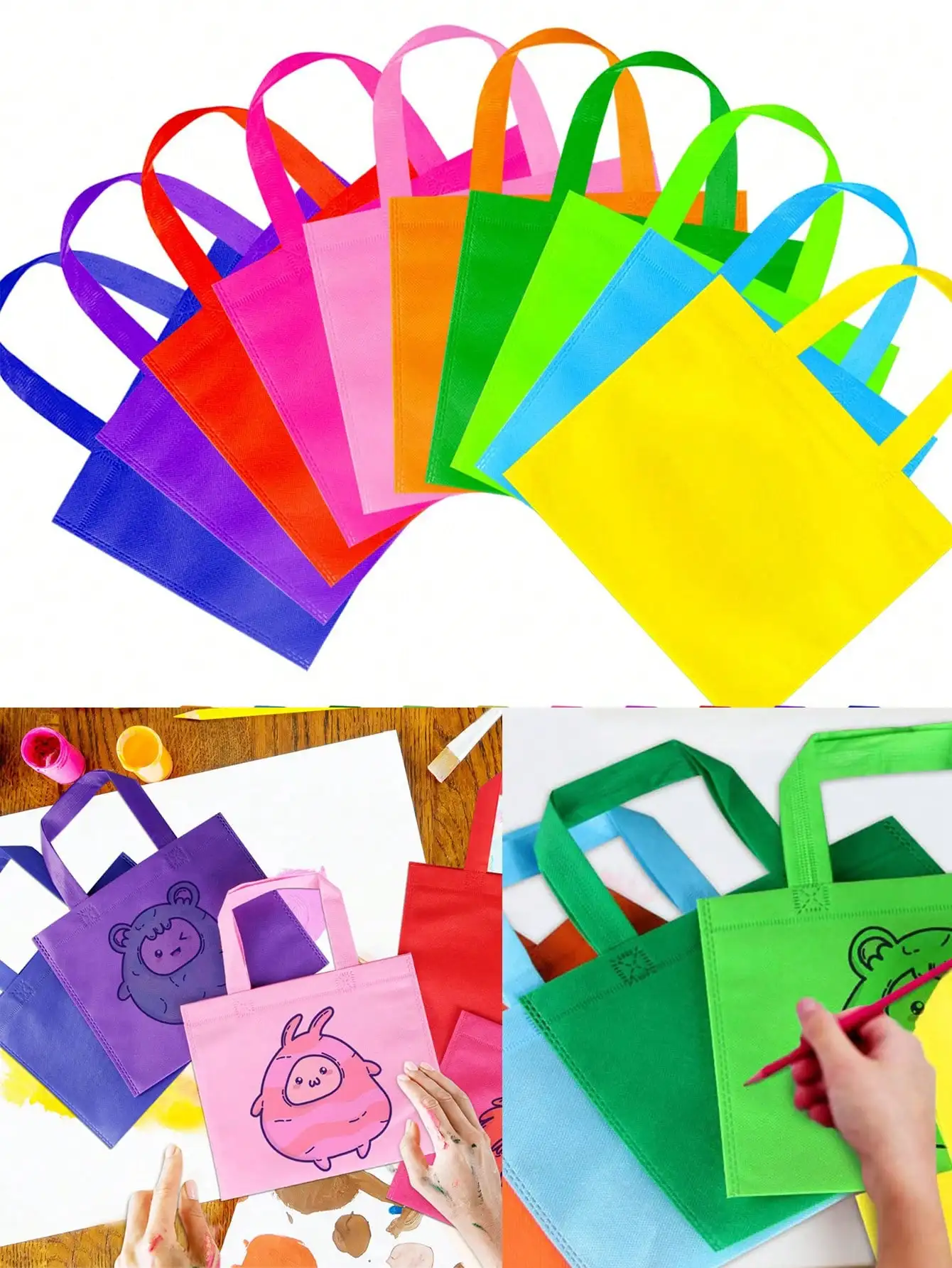 6pcs-Cross-Border Candy Bags Colorful Laminating Heat-Pressed Non-Woven Fabric Handbags Non-woven Fabric Gift Bags With Handle F 4