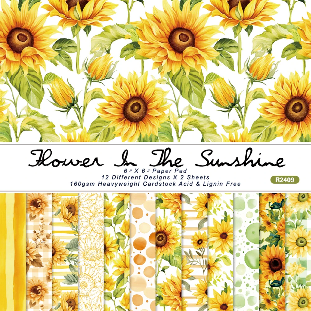 KLJUYP 24 sheets 6"X6" Vintage Sunflower Scrapbook paper Scrapbooking patterned paper pack DIY craft Background paper